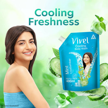 Vivel Cooling Body Wash Mint & Cucumber Moisturizing Shower Gel Supersaver Refill Pouch