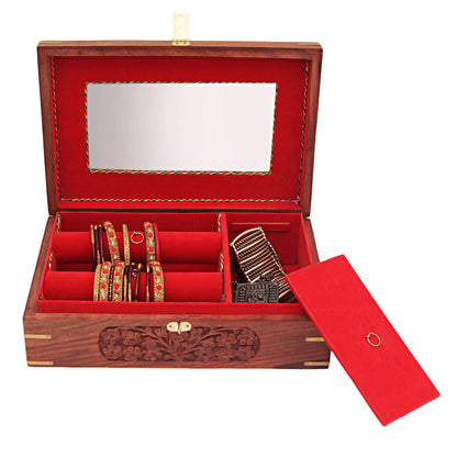 Nizalia Carved Motif Of Flora Handmade Beautiful Jewellery Box With Mirror - Limited Time Offer
