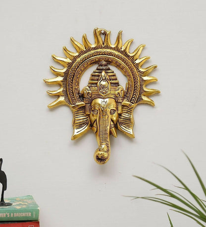 KridayKraft Metal Ganesha ji Statue, Ganpati Wall Hanging Sculpture Lord Ganesh Idol