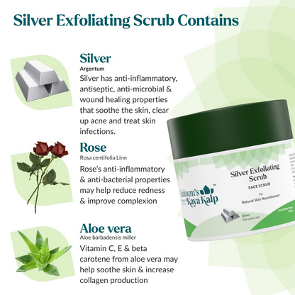 Kulsum's Kaya Kalp Silver Exfoliating Scrub For Skin Nourishment, With Silver Leaf
