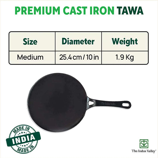 The Indus Valley CASTrong Cast Iron Concave Tawa, Pre-seasoned, Nonstick, 100% Pure, Toxin-free, Spatula, 25.4cm, 1.9kg