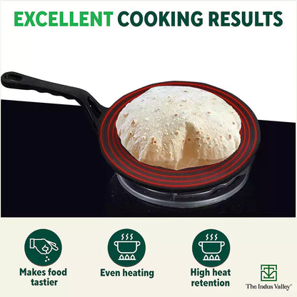 The Indus Valley CASTrong Cast Iron Concave Tawa, Pre-seasoned, Nonstick, 100% Pure, Toxin-free, Spatula, 25.4cm, 1.9kg