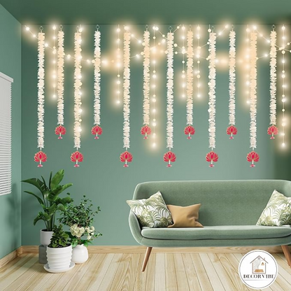 Pooja Room Decoration Item-Mandir Decoration Item, Set of 5 Long Length Off-White Flower