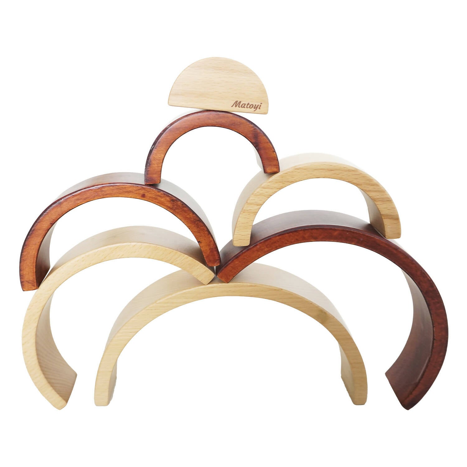 Set of wooden hangers in different colors on a white background
