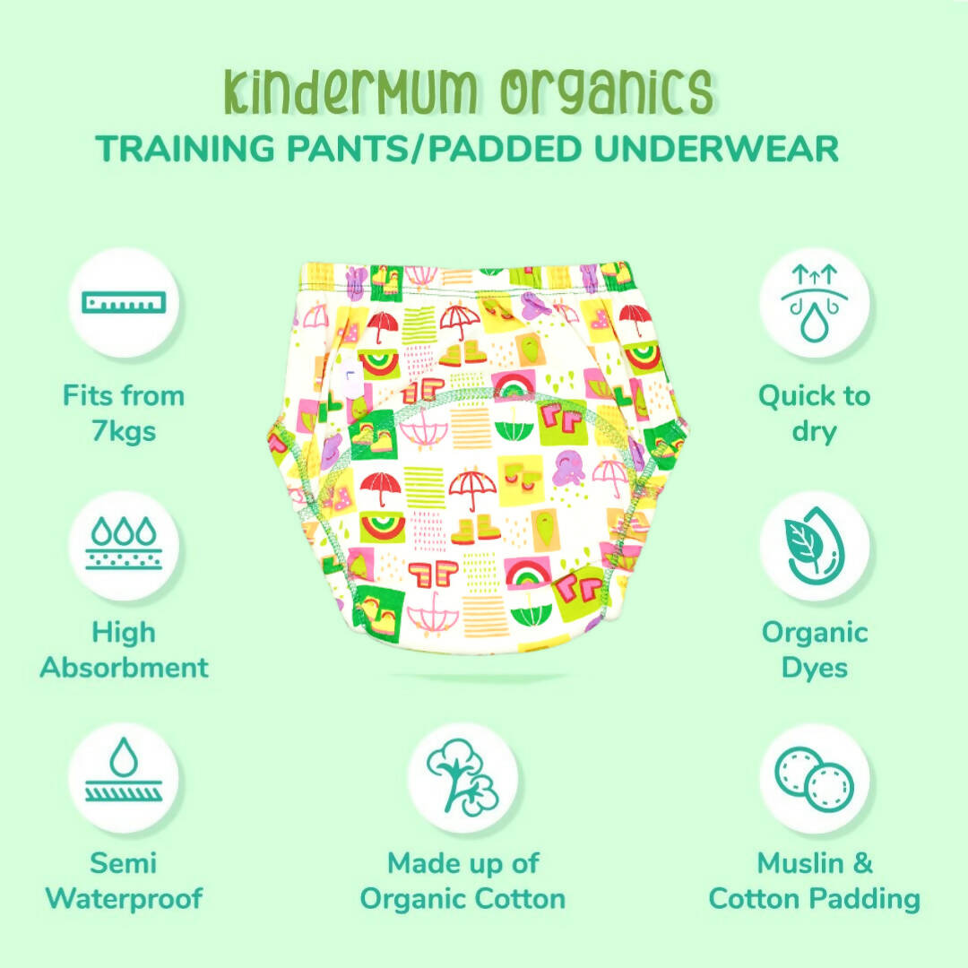 Kindermum Set Of 3- Cotton Padded Pull Up Training Pants/ Padded Underwear For Kids Rugby Animals Rains-Set of 3 PCs