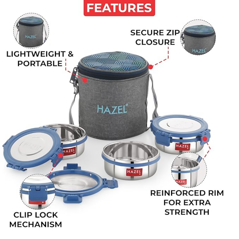 Hazel Stainless Steel Lunch Box Set of 4 with Standing Bag