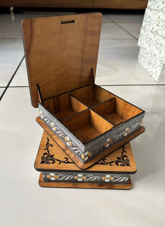 Wood estate Wooden Decor Boxes, Gift Boxes For Home Small Return Gifts Box Empty Container For Dry Fruits Return Gift (Pack Of 2)