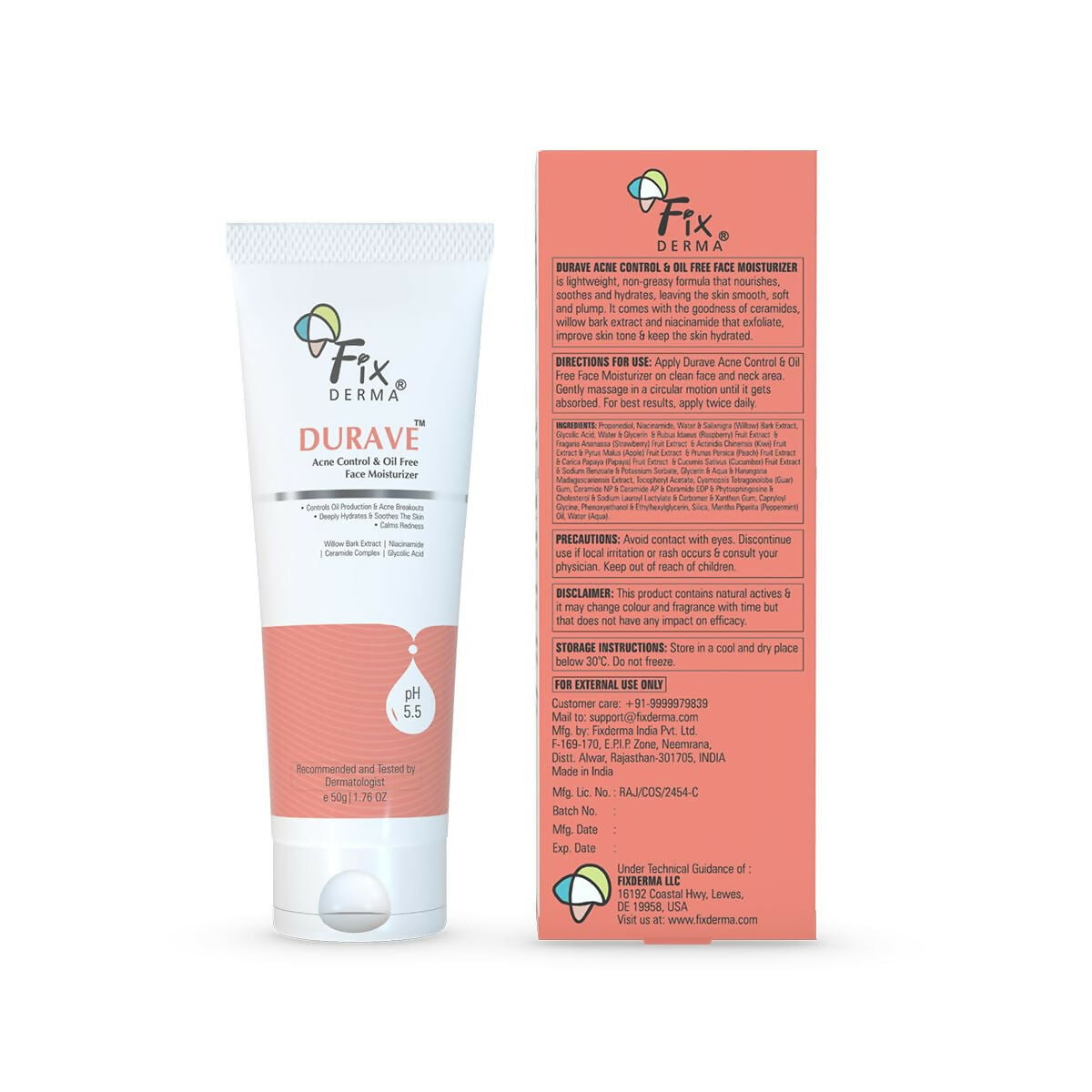 Fixderma Durave Acne Control & Oil Free Moisturizer for Face with Glycolic Acid