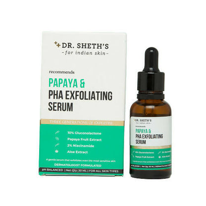 Dr. Sheth's Papaya & PHA Exfoliating Face Serum Reduces Open Pores, Dullness, Acne, Inflammation, For All Skin Types