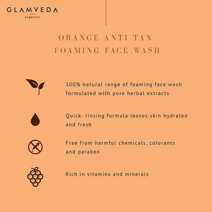 Glamveda Orange Anti Tan Foaming Face Wash