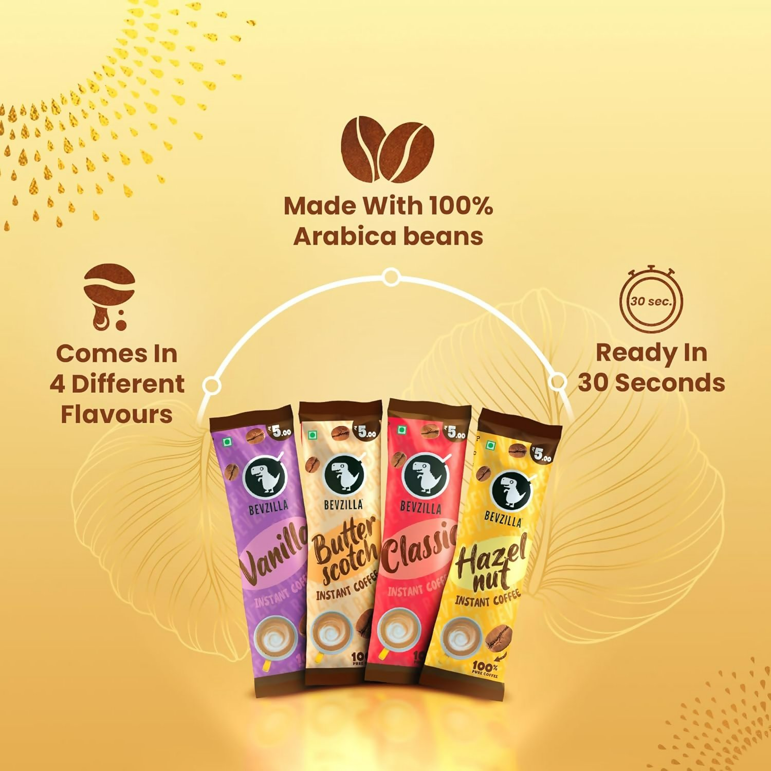 Bevzilla Premium Glass & 25 Flavoured Coffee Sachets