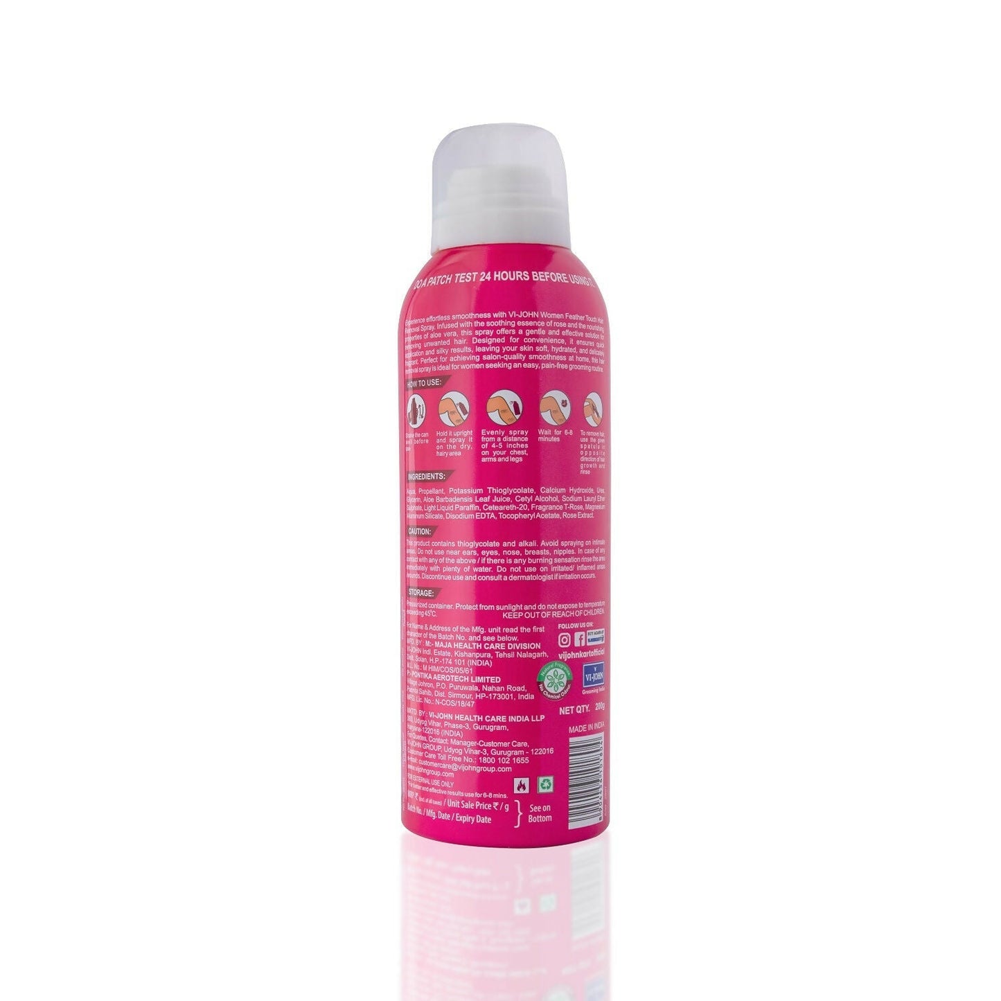 VI-JOHN Feather Touch Dermatologically Tested Rose & Alevera Hair Removal Spray For Women