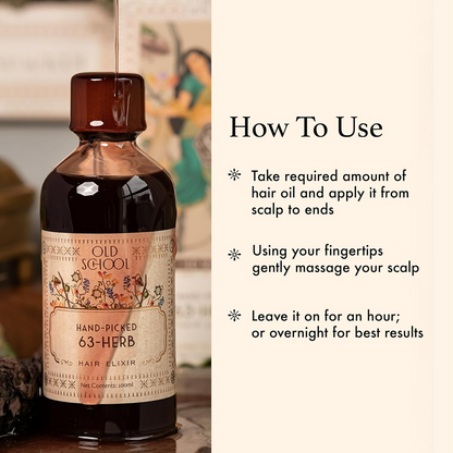 Old School Rituals 63-Herb Hair Elixir All-Natural Hair Oil For Growth Of Strong & Healthy Hair