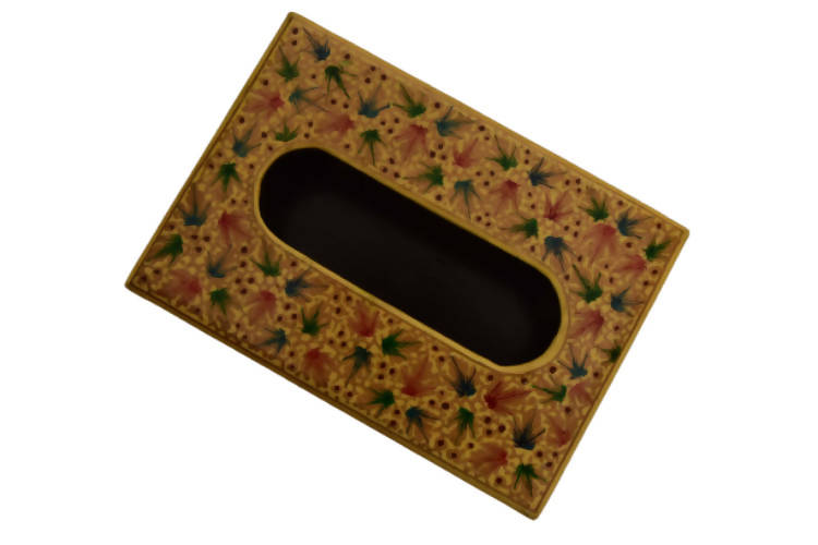 Nizalia Chinar Leaf Embossed Cream Paper Mache Tissue Paper Holder - Limited Time Offer