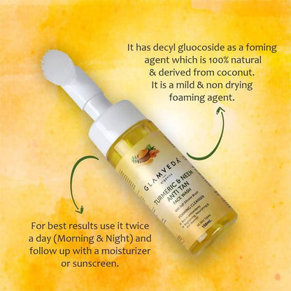 Glamveda Ayurvedic Turmeric & Neem Anti Tan Face Wash With Soft Silicone Brush